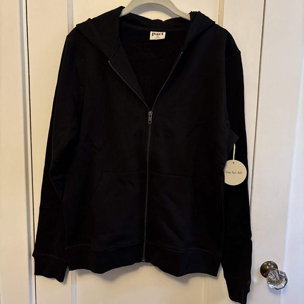 Pact Unisex S One For All Hoodie Black Zipper 100% Organic Cotton Athleisure